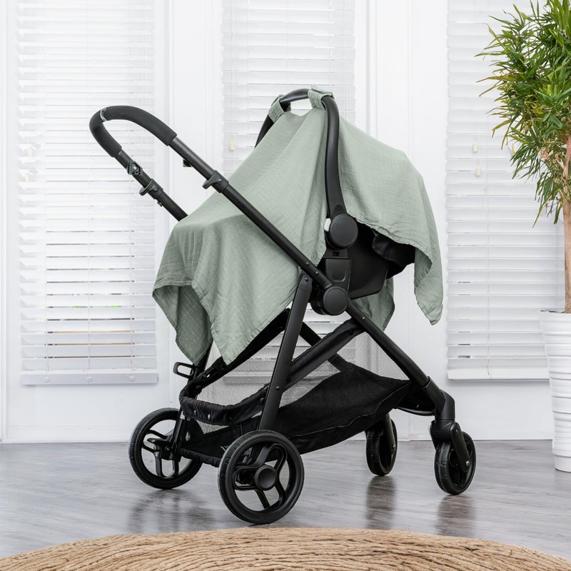 Comfy Cubs Baby Car Seat Cover - Soft, Breathable Bamboo Rayon and Muslin Cotton Blend - Lightweight Canopy for Sun, Bug, and Comfort Protection - Large Size Infant Seat Cover in Fern Design - Image 2